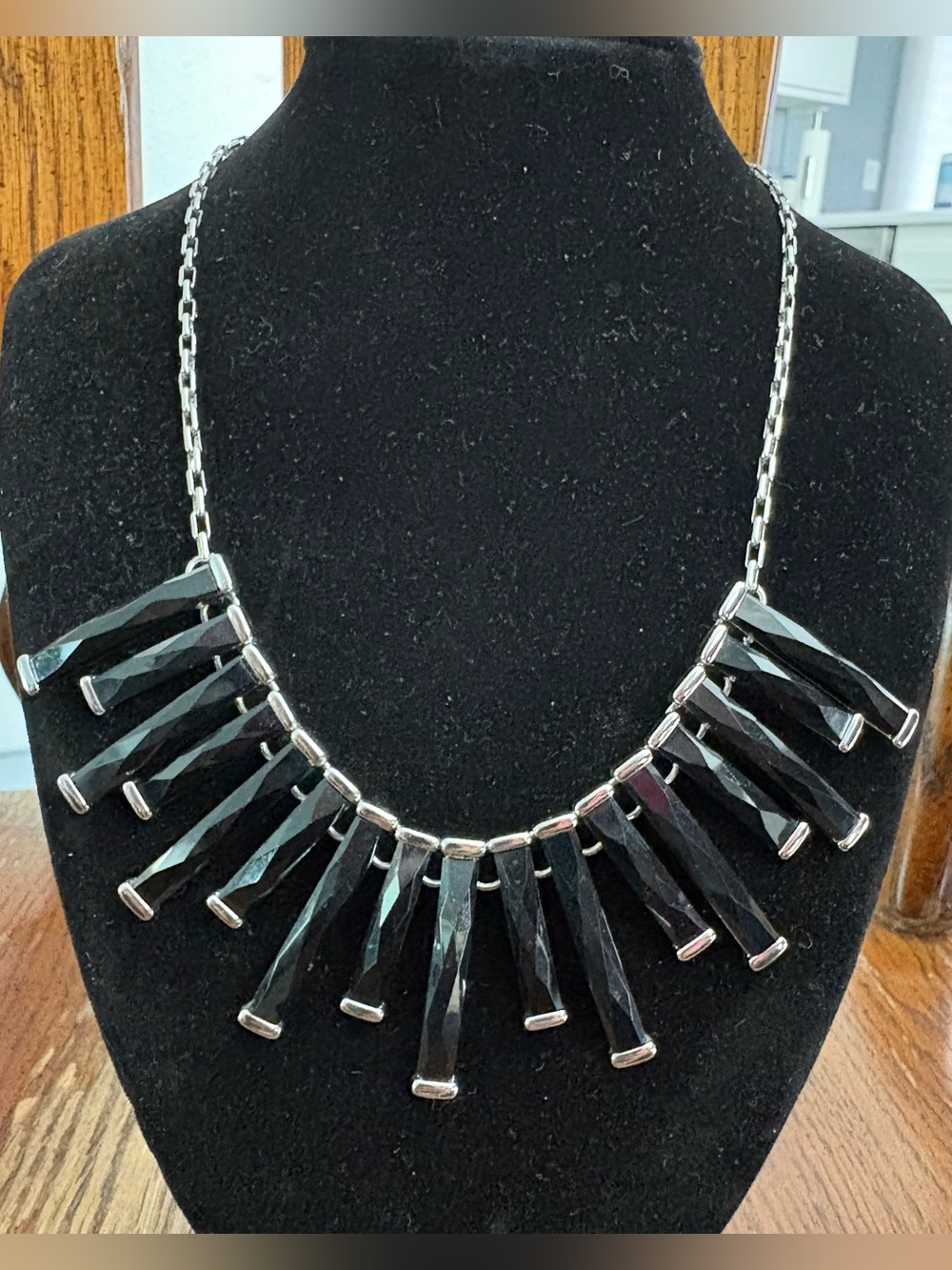 White House Black Market Black Faceted Fringe Statement Necklace